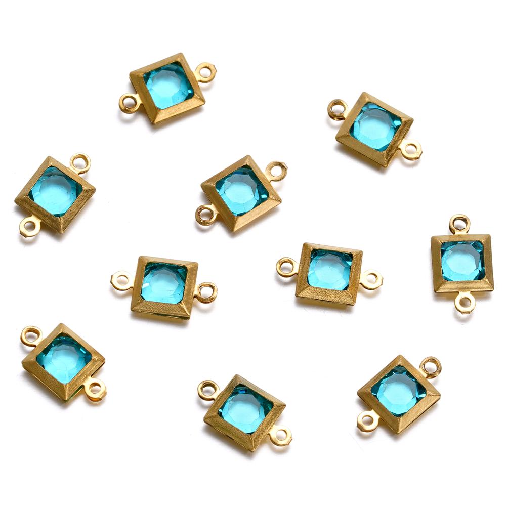 10pcs Stainless Steel Double Holes Square with Rhinestones Bracelet Necklace Pendant Connectors for DIY Jewelry Making Supplies