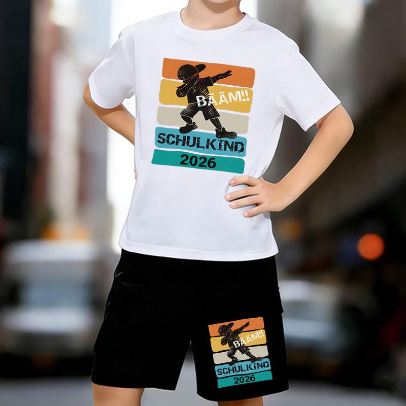 

Boys 2 Piece Entrance Commemoration Printed outfit, Short Sleeve T-Shirt and Shorts Set for Kids Age 5-14,Black ,White Sporty Casual Summer Clothes 13-14 Years білий