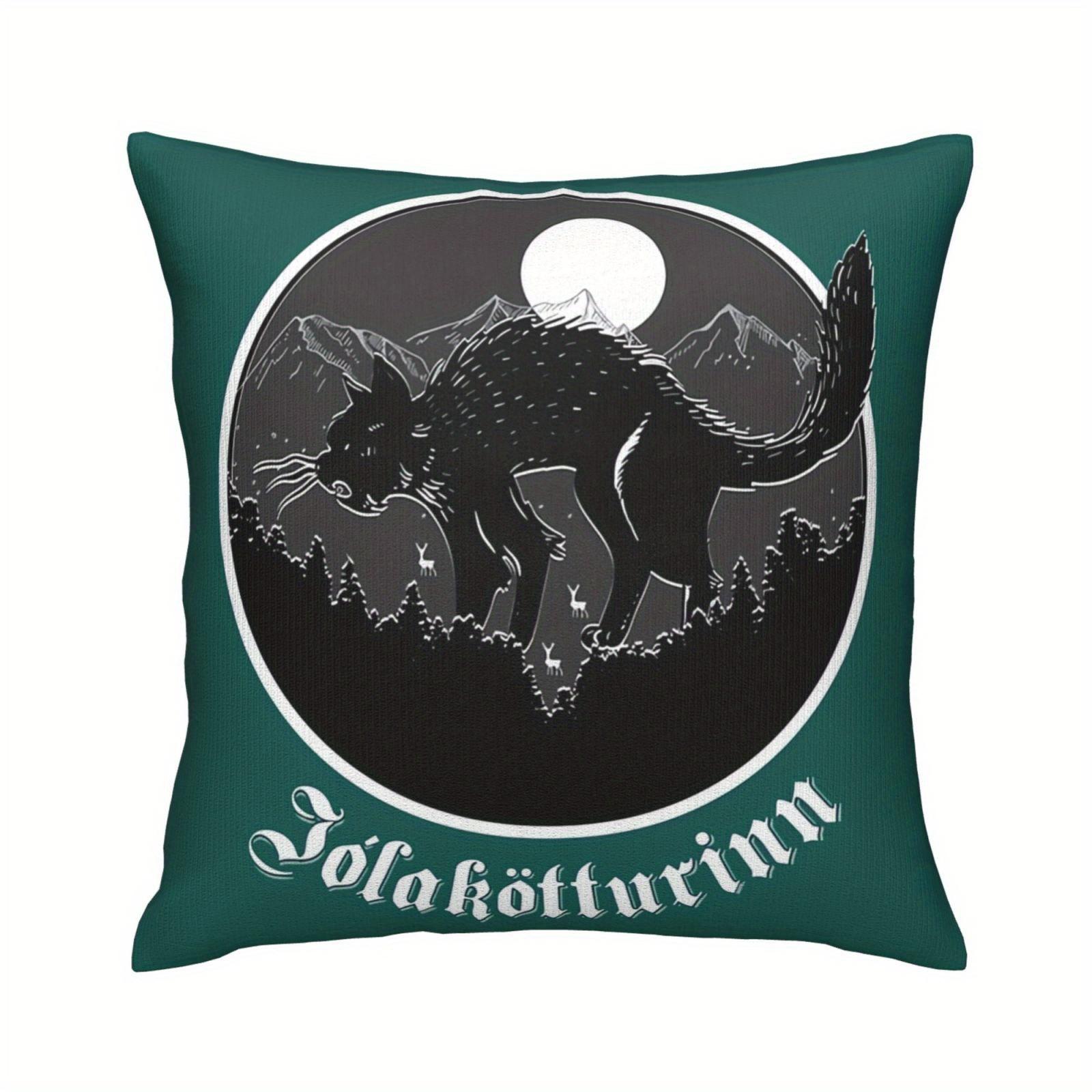 pc Icelandic Yule Cat Pillow Cover Folklore Black Cat Design Cushion Case for Christmas Holiday Home Decor Gift xcm 40x40cm