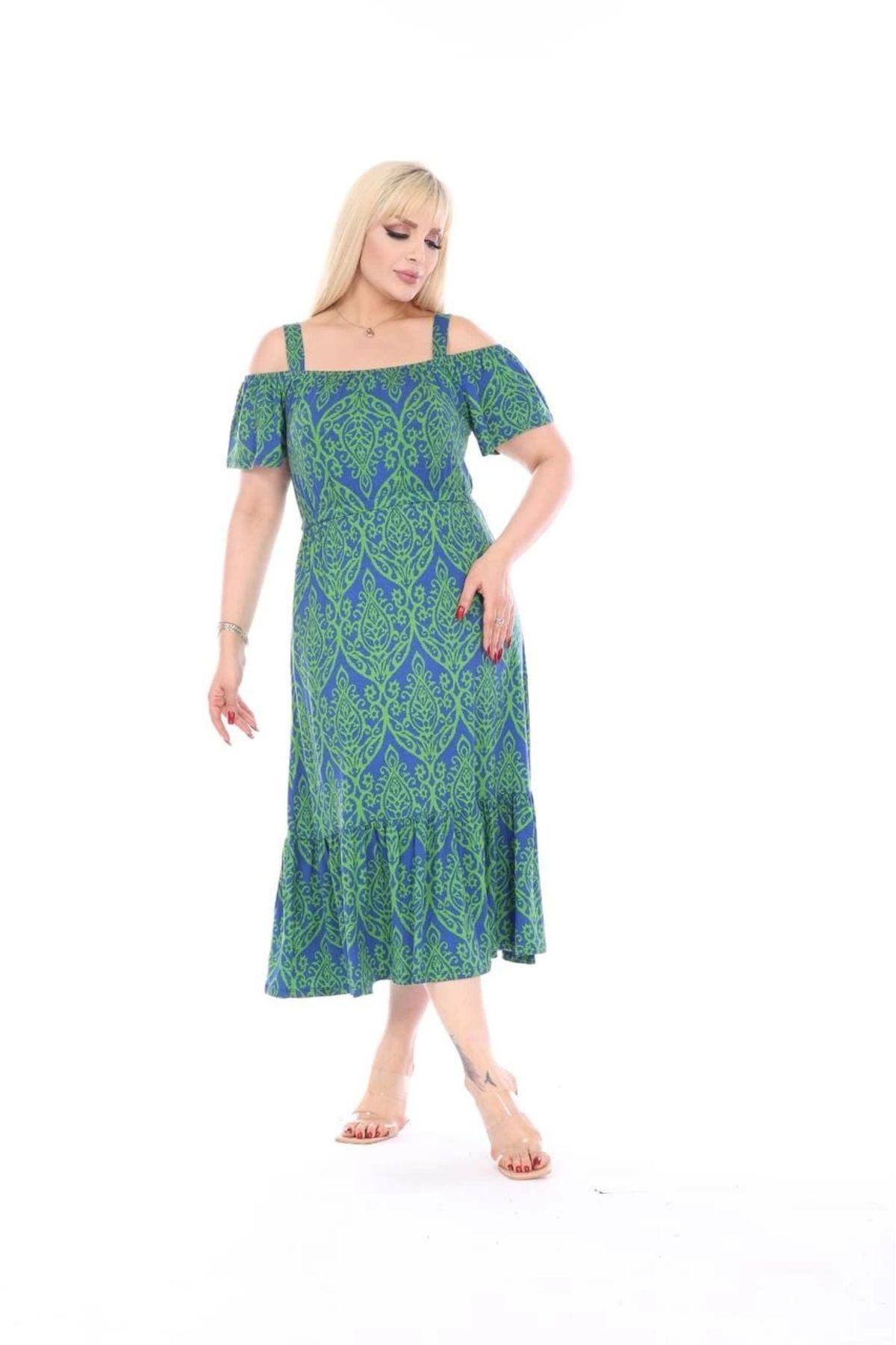 

Women s Big Size Dress Plus Size Madonna Collar Patterned Strap Dress 2XL