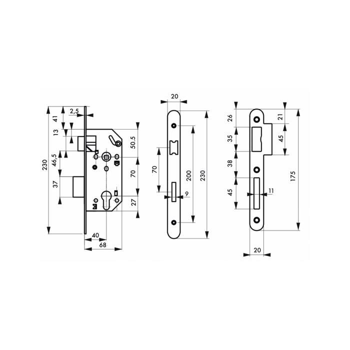 Thirard - Monomax Case Nf Axis 40 To Cylinder V/br Stainless Steel Latch Without Strike Plate