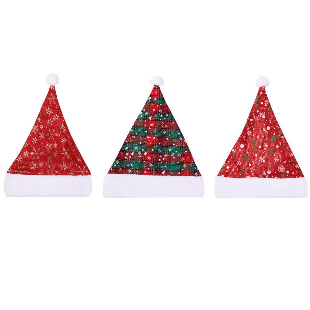 Cozy Thick Red Plaid Santa Hat With Plush Snowflakes For Holiday Decor