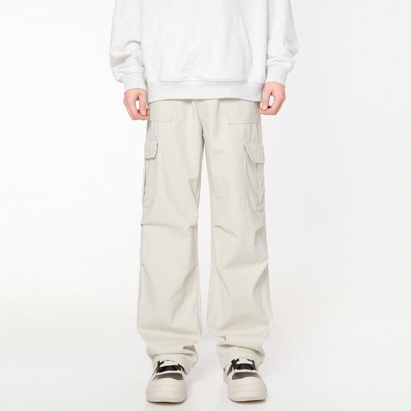 American Spring and Autumn Premium Folded Overalls Men's Guochao Straight Loose Tooling Casual Long Pants