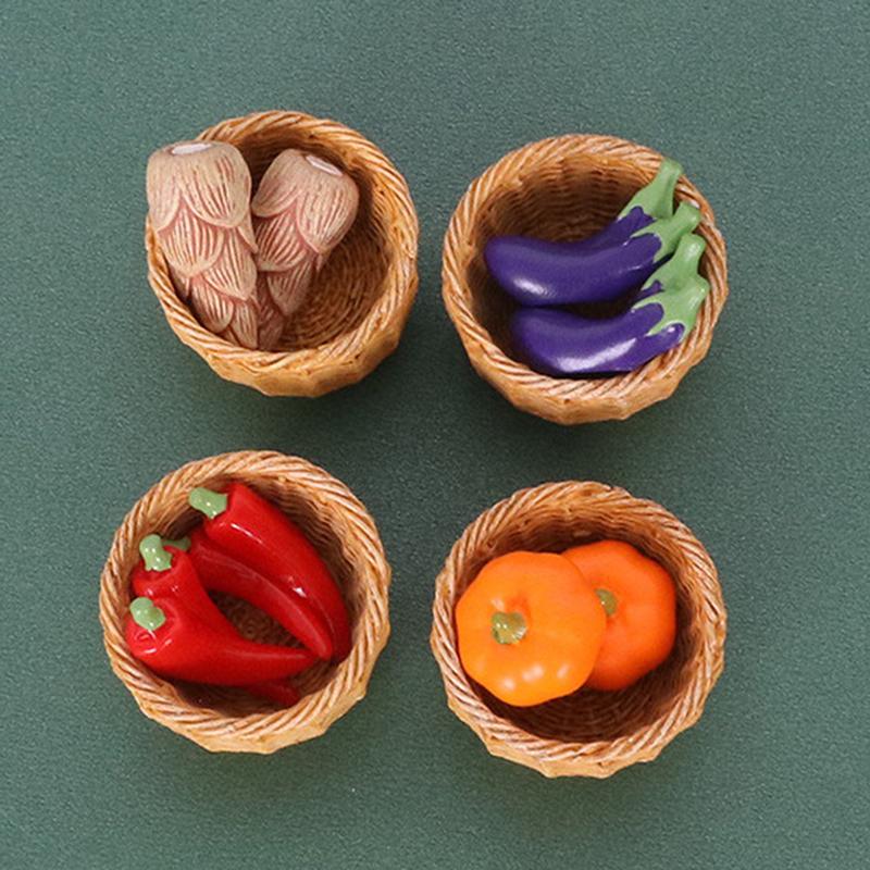 3Pcs/Set Dollhouse Simulation Vegetable Handheld Basket Model Mini Vegetables Decoration For 1/12 Dolls House Kitchen Play Toys