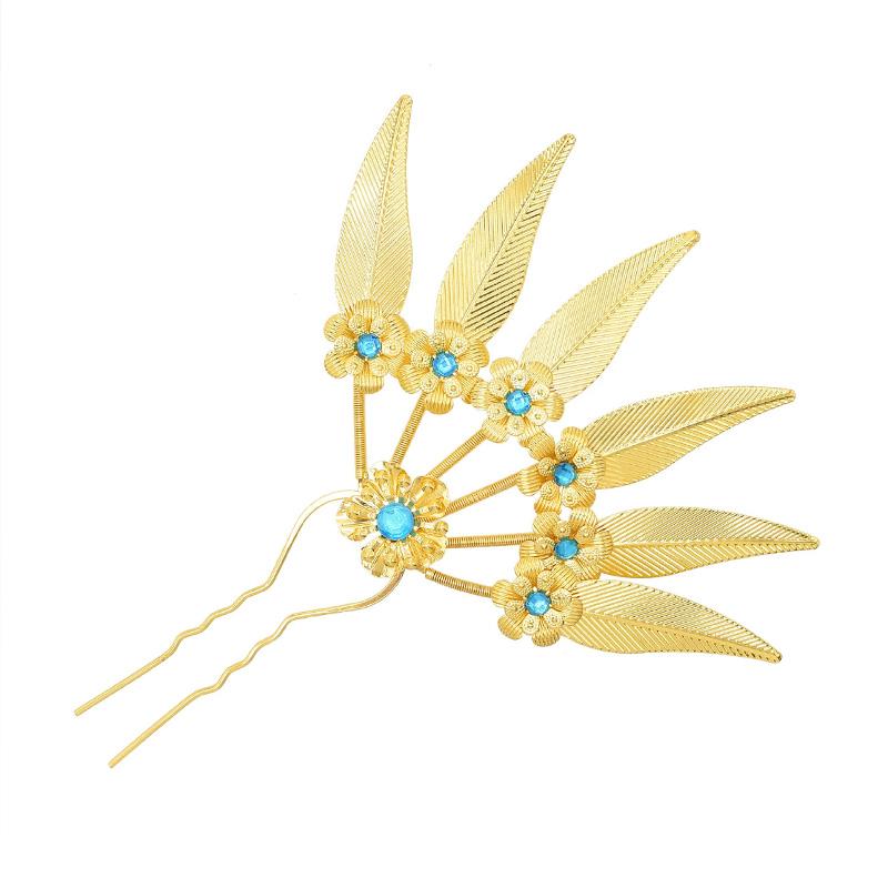 1PC Jewelry Ornaments Ethnic Rhinestone Hair Accessories Flower & Leaf for Women Headdress Hairpin