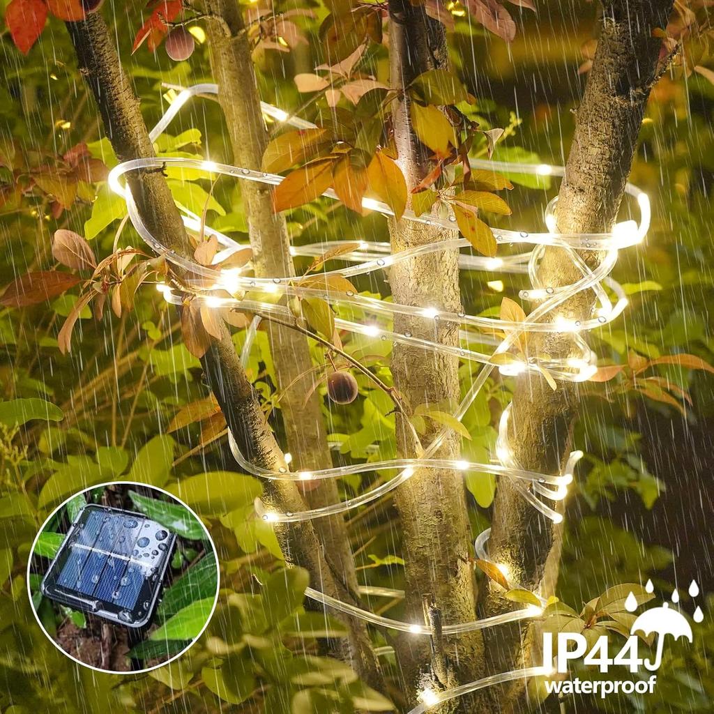Solar Rope Lights Outdoor Waterproof 50/100LED String Light Clear PVC Tube Light for Camping Pool Railing Porch Tree Yard Decor