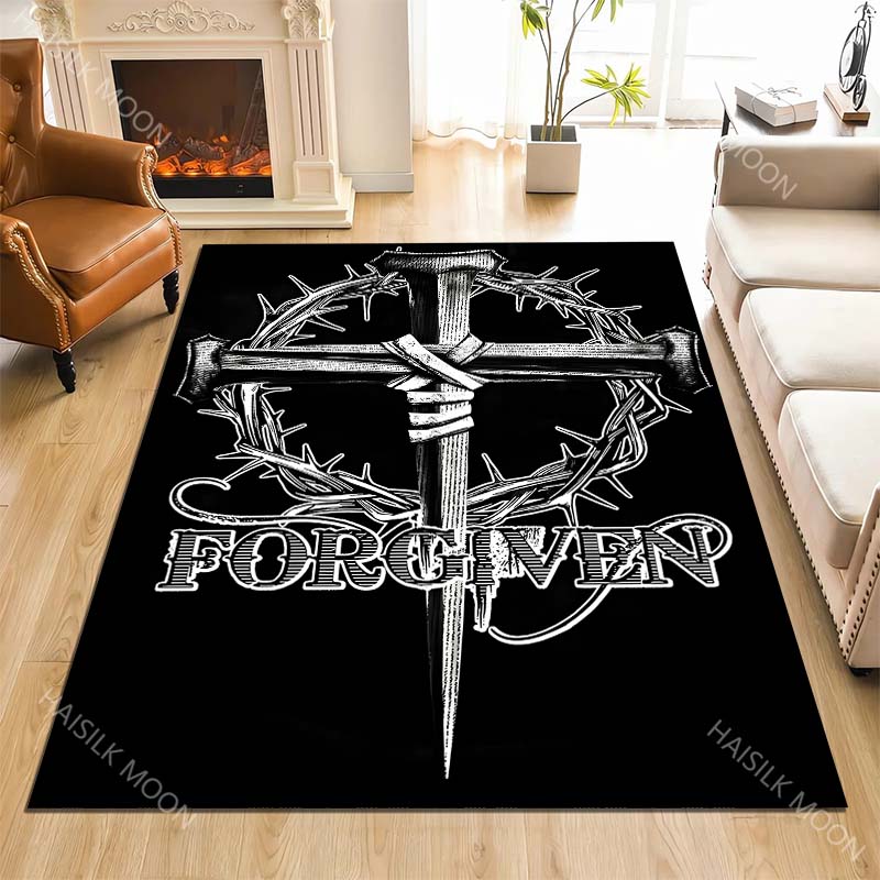1PC Cross, Thorns, Forgiven Carpet for Living Room Bedroom Sofa Home Decor Rus Non-slip Floor Mat Luxury Gift Multiple Sizes