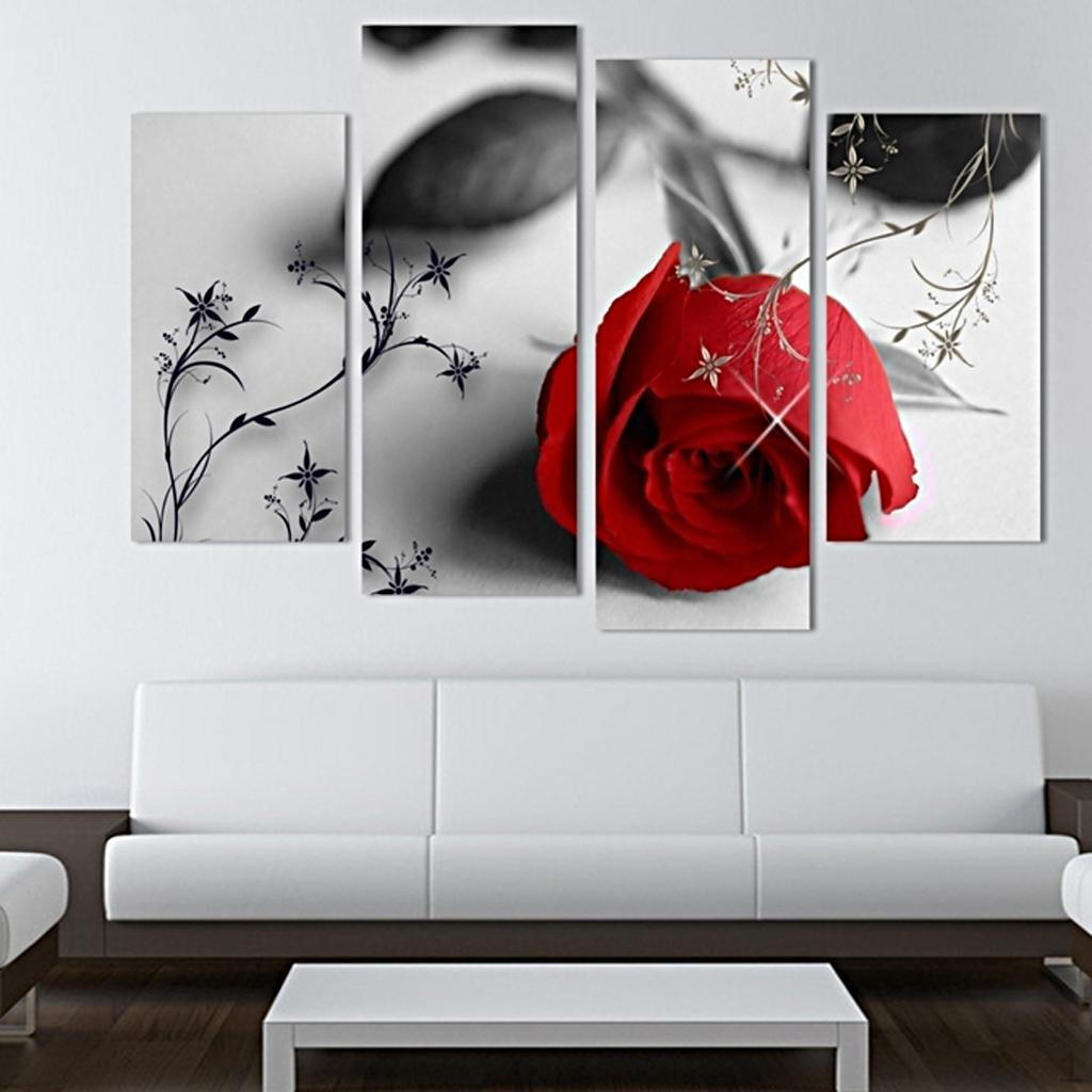 

4 Panels Of Rose Canvas Print Wall Hanging Art Painting Picture Home Decor