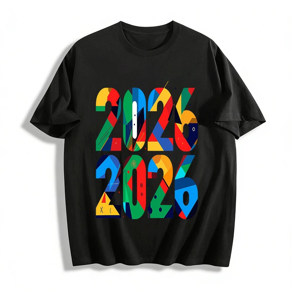 

2026 Geometric Color Block Digital Print Trendy Casual Short Sleeve T-Shirt Pure cotton T-shirt XXS