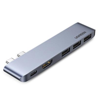 Multifunctional HUB Port for MacBook Pro Air 2x USBC To USBC HDMI 3x USB 30 Gray