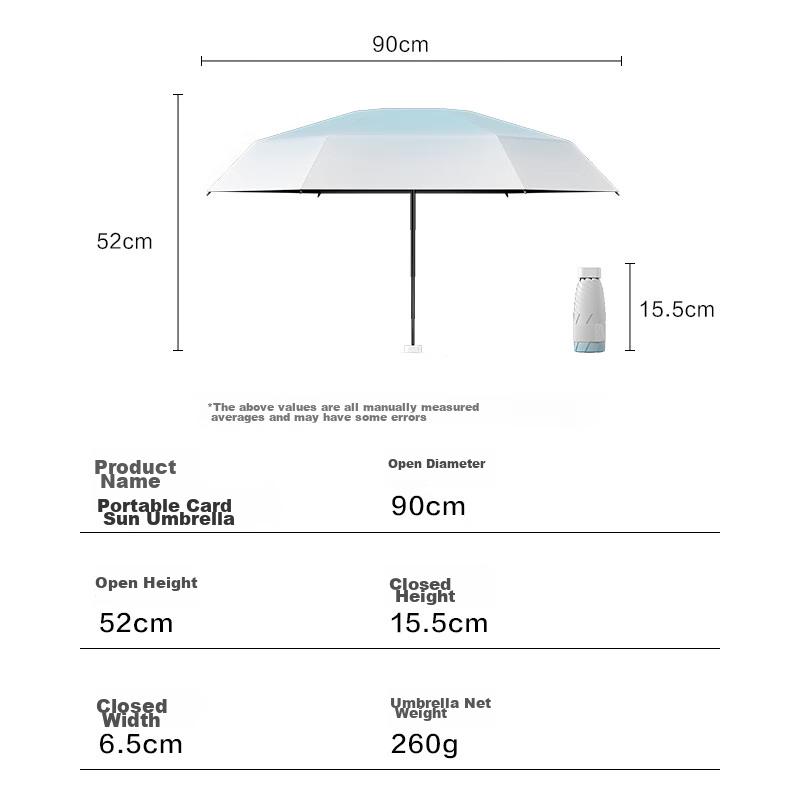 Pro Sun Umbrella, UV Protection, Black Gel Sunshade, Gradient Blue, Compact Size, 19 Inches, 90cm