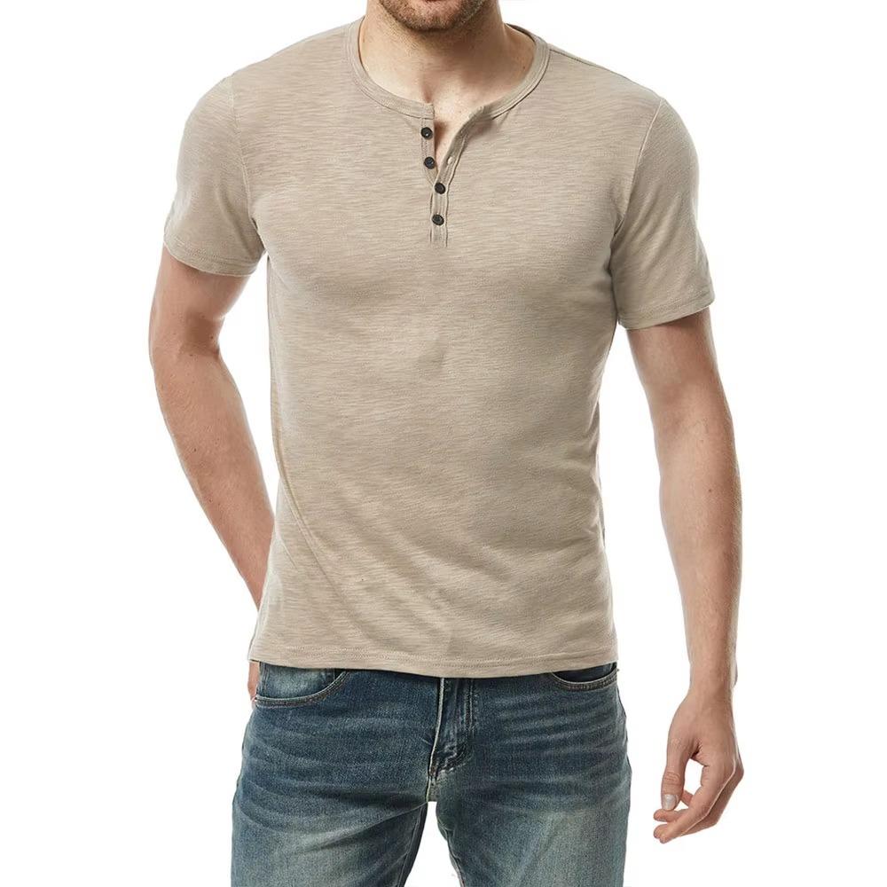 Camiseta de manga corta para hombre, camiseta informal de Color sólido con cuello Henley, Polo para hombre, camisetas de alta calidad para hombre