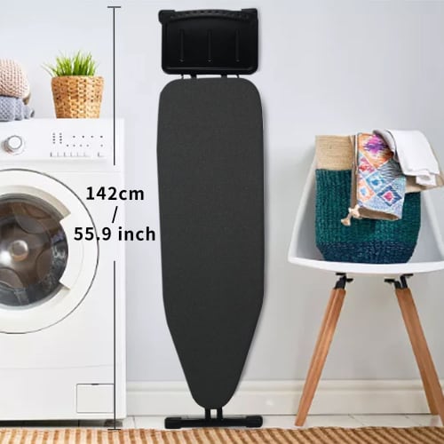 Duwee Height-Adjustable, Foldable Ironing Board with Heat-Resistant Cover and Thick Felt Mat, Sturdy Legs, Black, 33 X 109 Cm (13 X 43 Cm)