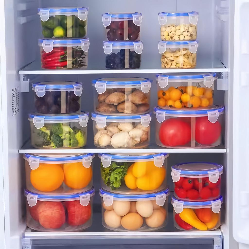 Plastic Refrigerator Storage Boxes with Airtight Lids Fits Containers Suitable for Lunch Box, Bento Box, Fruits and Vegetables