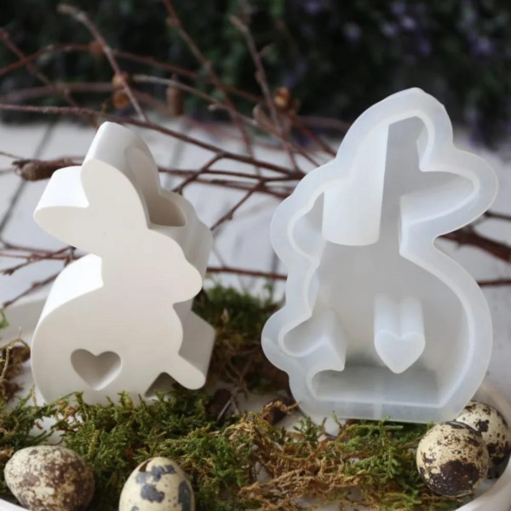 

Easter Love Rabbit Candle Holder Silicone Mold Left & Right Rabbit Base Decorative Plaster Ornament New Mould for Home Decor