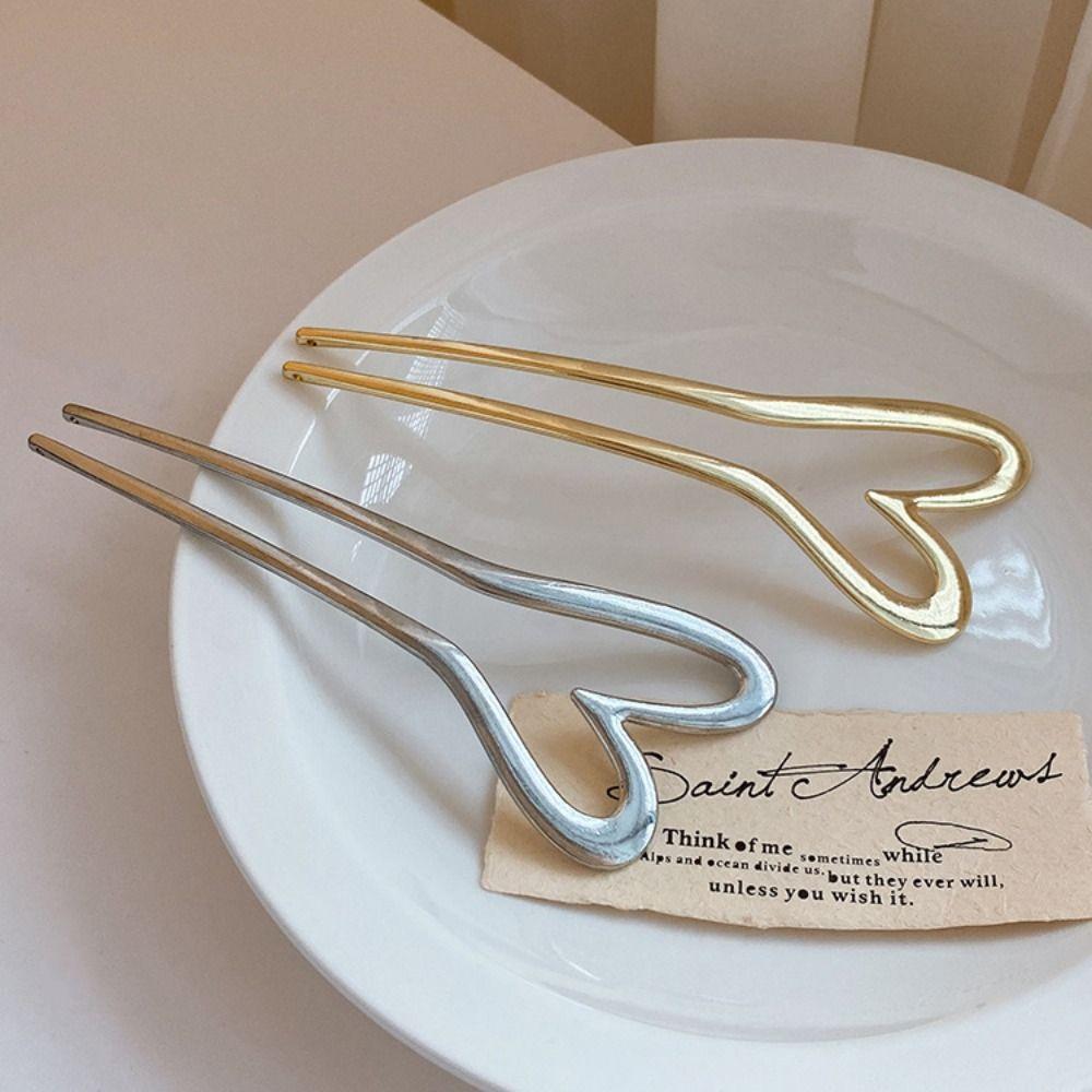 Headwear U-shaped Hair Stick Zinc Zinc Alloy Love Heart Hair Stick Fashion Metal Hairpin  Daily