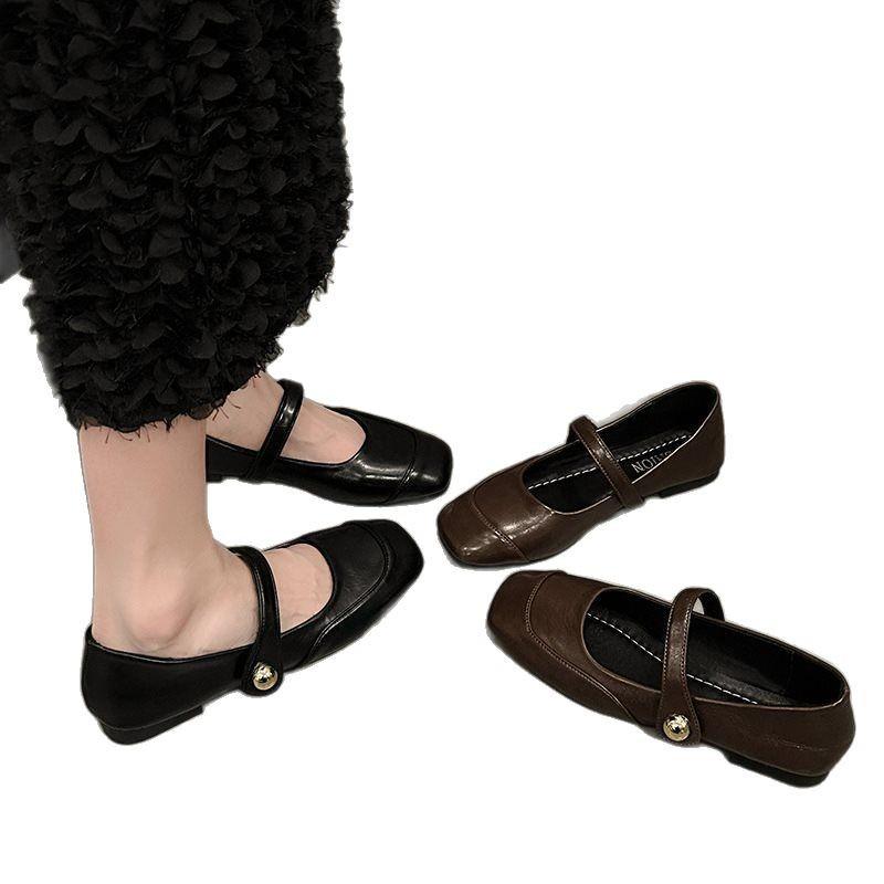 Mary Jane Metal Fairy Ladyshoes 2025 Retro Flat Bottom Black Light Mouth New Ballet Single Shoes Small Fragrant Wind