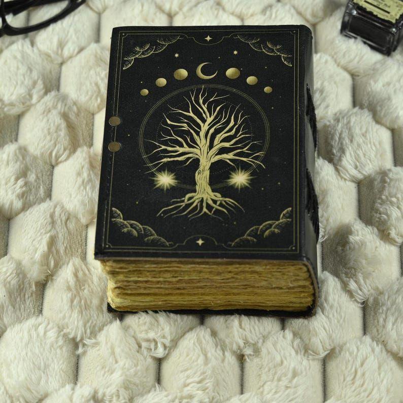 Grimoire leather journal, Print Tree of Life Journal, Blank spell book book of shadows Leather Celestial Gifts For Him Her