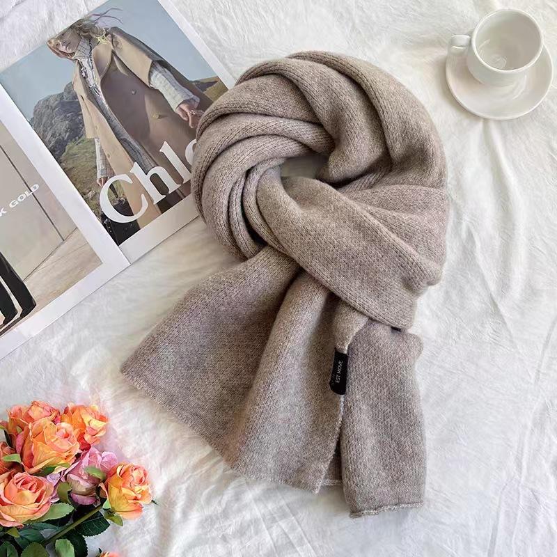 Solid Color Popular Soft Waxy Scarf Girls Winter Korean Dark Gray Couple Winter Thickened Warm Scarf Men and Women