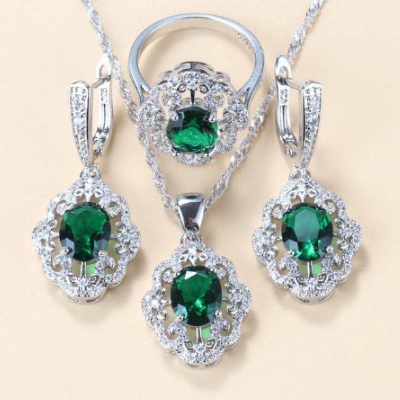 Set de bijuterii cu pietre prețioase, pandantiv, cercei, colier, inel, set pentru damă