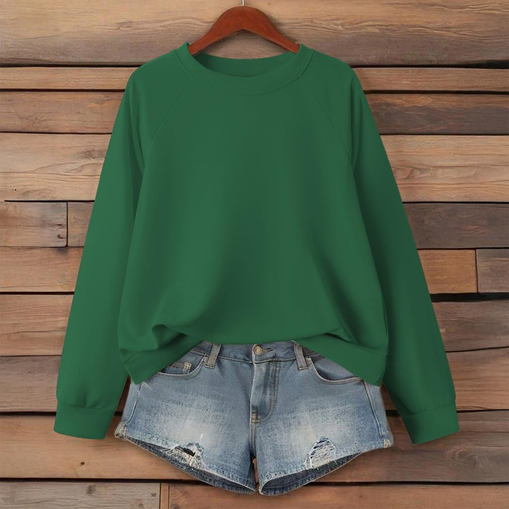 Women's Fashionable Solid Color Round Neck Long Sleeved Sports Casual Pullover Sweatshirt Top