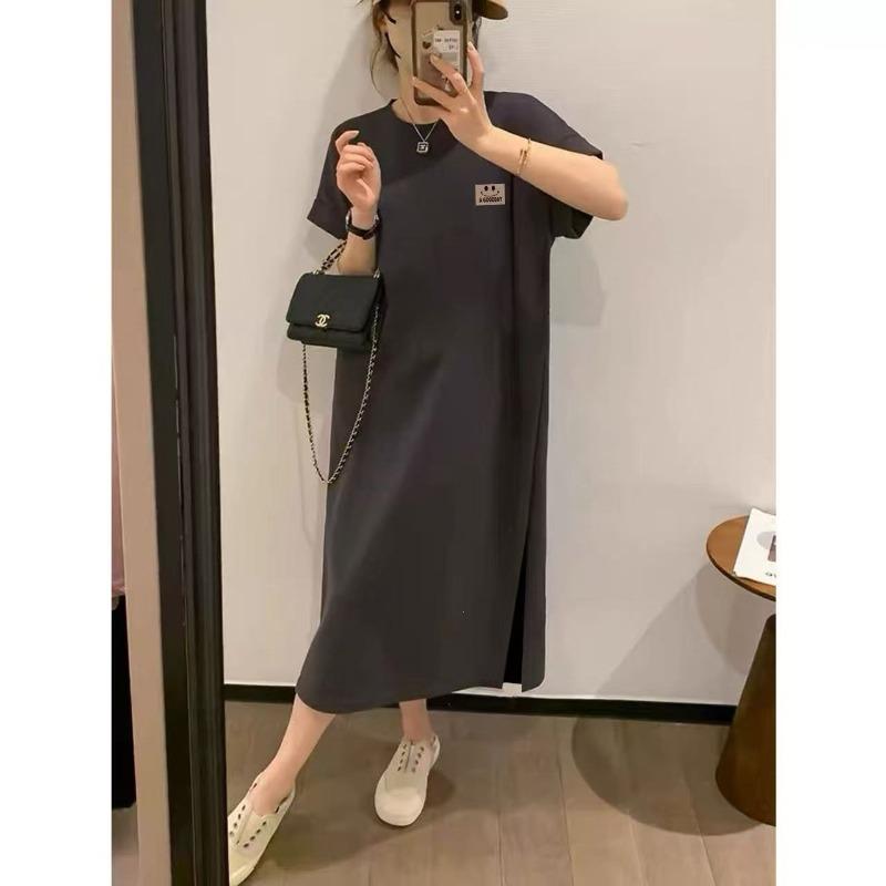 Short-sleeved T-shirt Skirt, Summer Mid-length Knee-length Dress, Slimming Over-the-knee Dress