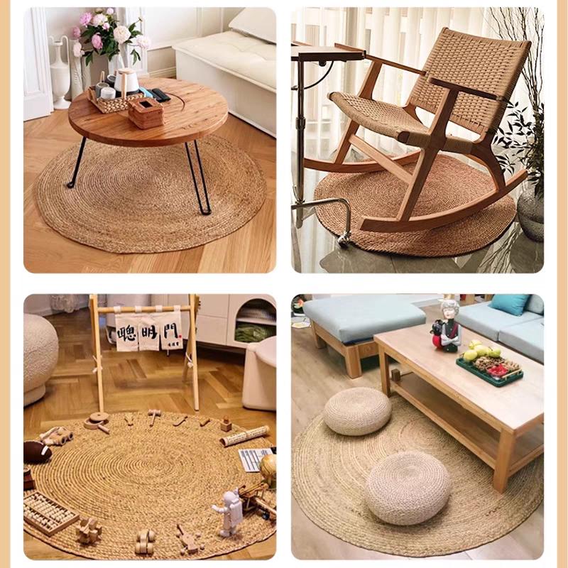 100% Pflanzenstroh Runde Teppiche für Wohnzimmer Schlafzimmer Schilf Natürliches Schilfgras Rattan Teppiche Couchtisch Bodenmatten Handgewebt