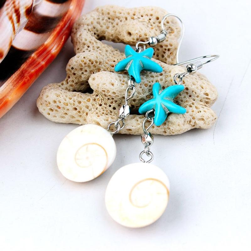 Starfish Conch Dangle Earrings Fashionable Women's Jewelry Handmade Accessories Beach Vacation Ear Rings Decoration