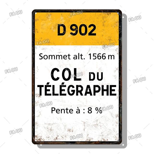 

Alpe d Huez Mont Ventoux Col du Galibier Col du Télégraphe Tour de Francia Vintage Style Bicycle Tin Sign Gift for Cyclist 20x30cm（7.8x11.8inch）