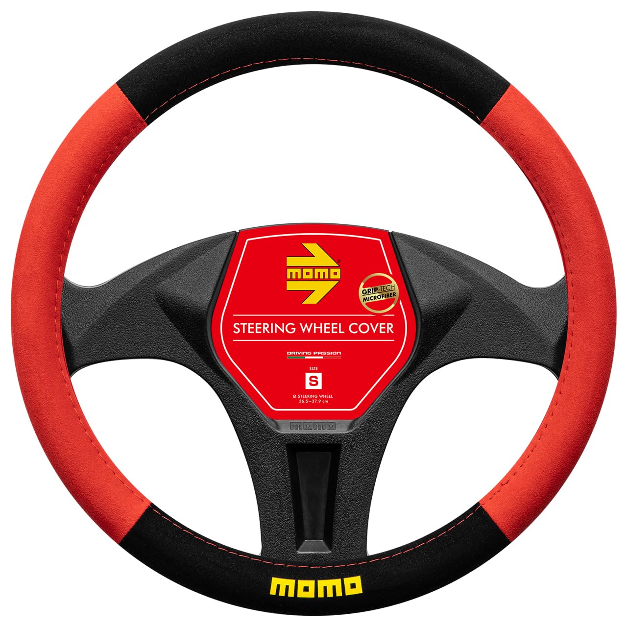 

MOMO EASY MICROFIBER Steering Wheel Cover, Italy, Milan, Size Small, Black & Red with Red Stitching