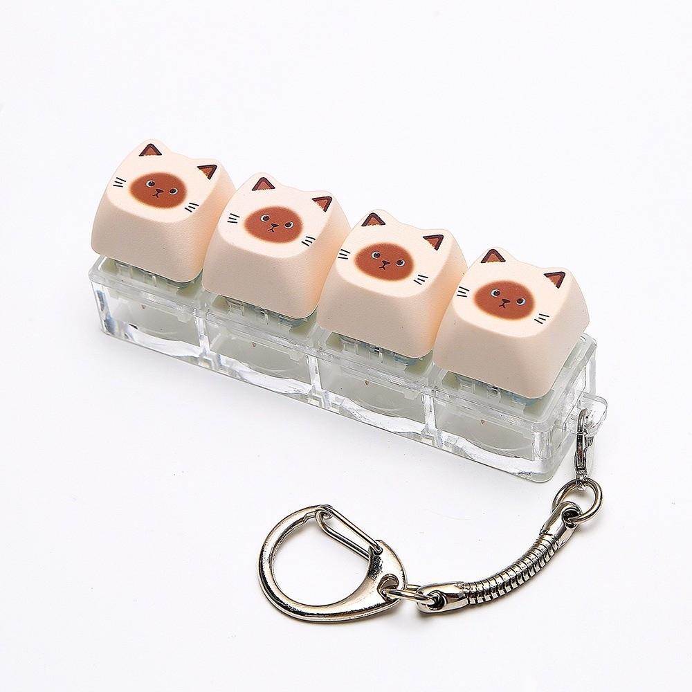 Cute Cat Keyboard Fidget Toy 4 Keys Mechanical Keyboard Keychain Gifts for Kitten Fans