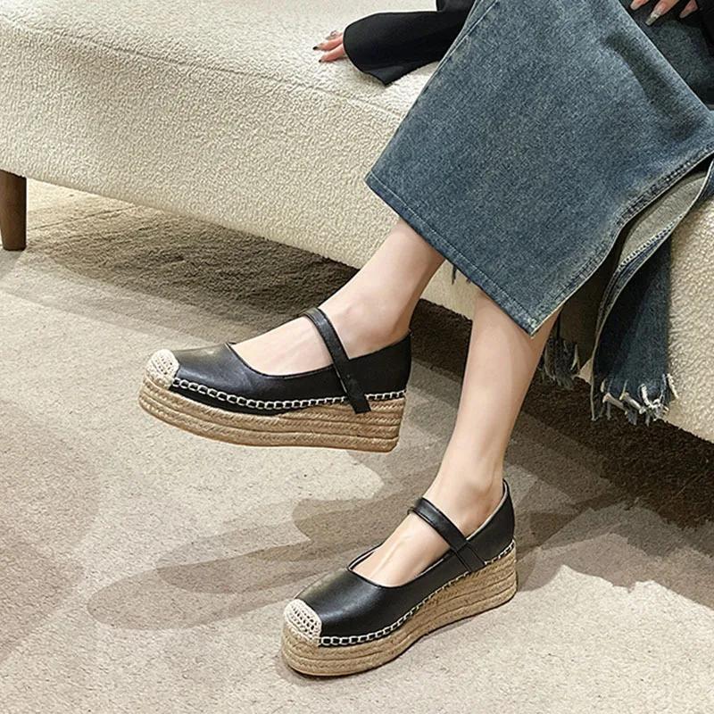 Fashion Thick Bottom Women Shoes New Weave Wedges Platform Dress Party Shoes Spring High Heels Flats Rome Shoes Pumps Female Zapatillas