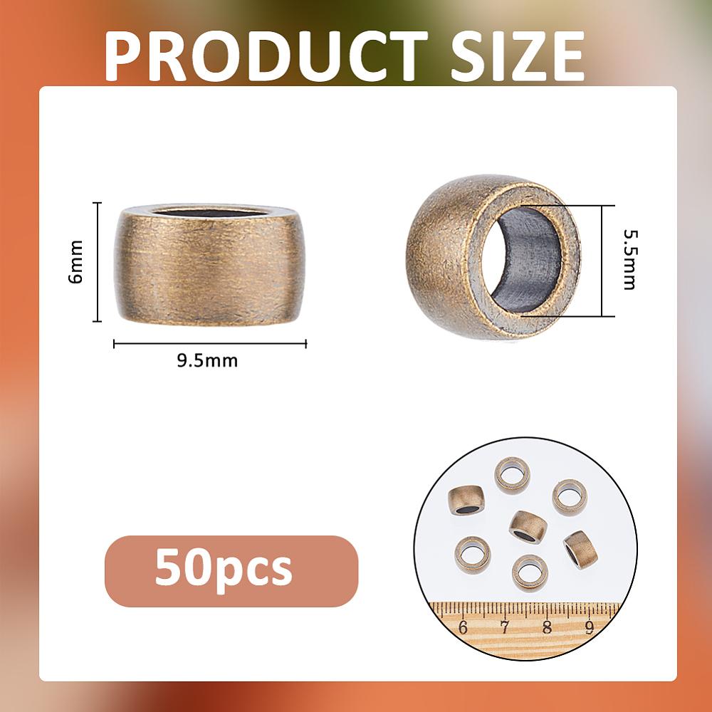 50Pcs Brass European Beads, Large Hole Beads, Column, Antique Bronze, 8.5x5mm, Hole: 5.5mm
