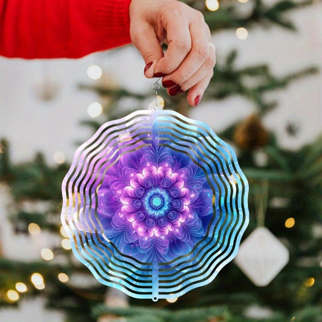 10 Inch Metal Wind Spinner with Flower Design 360 Rotating Hook for Outdoor Balcony Garden Lawn Decor Vibrant Purple Blue All Season Gift