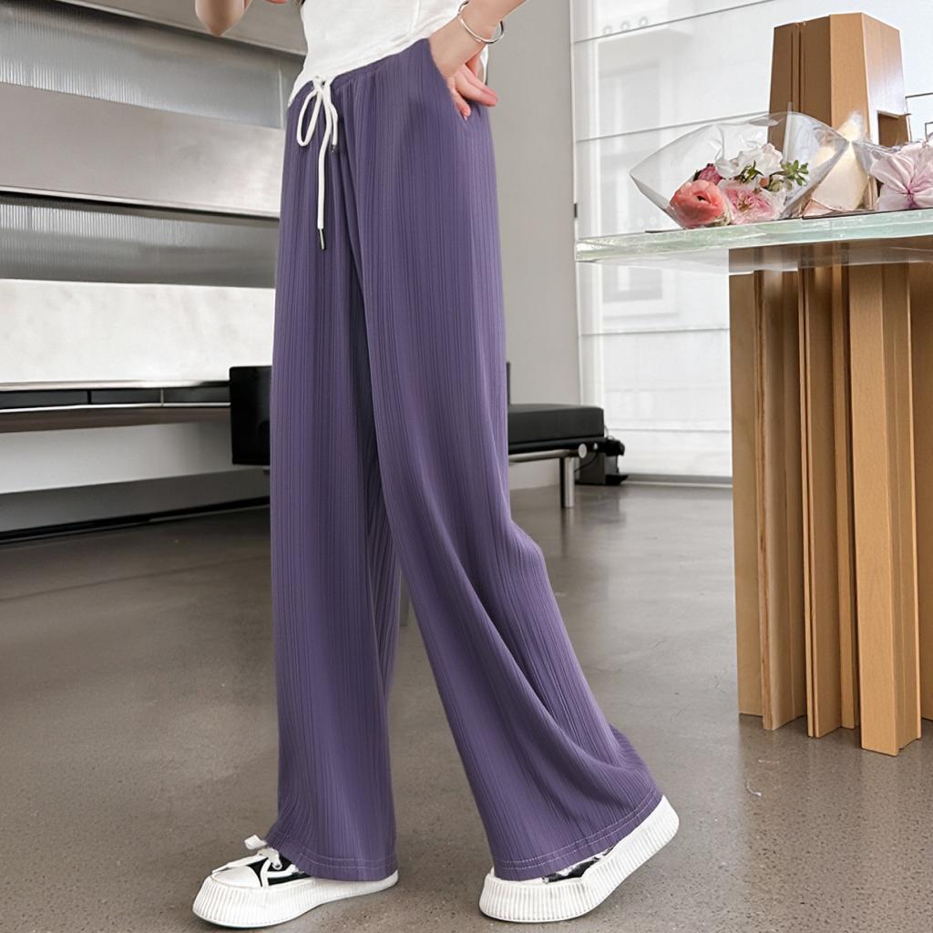 Girls' Loose Straight Leg Elastic Wide Leg School Casual Pants With Pockets Sports Pants