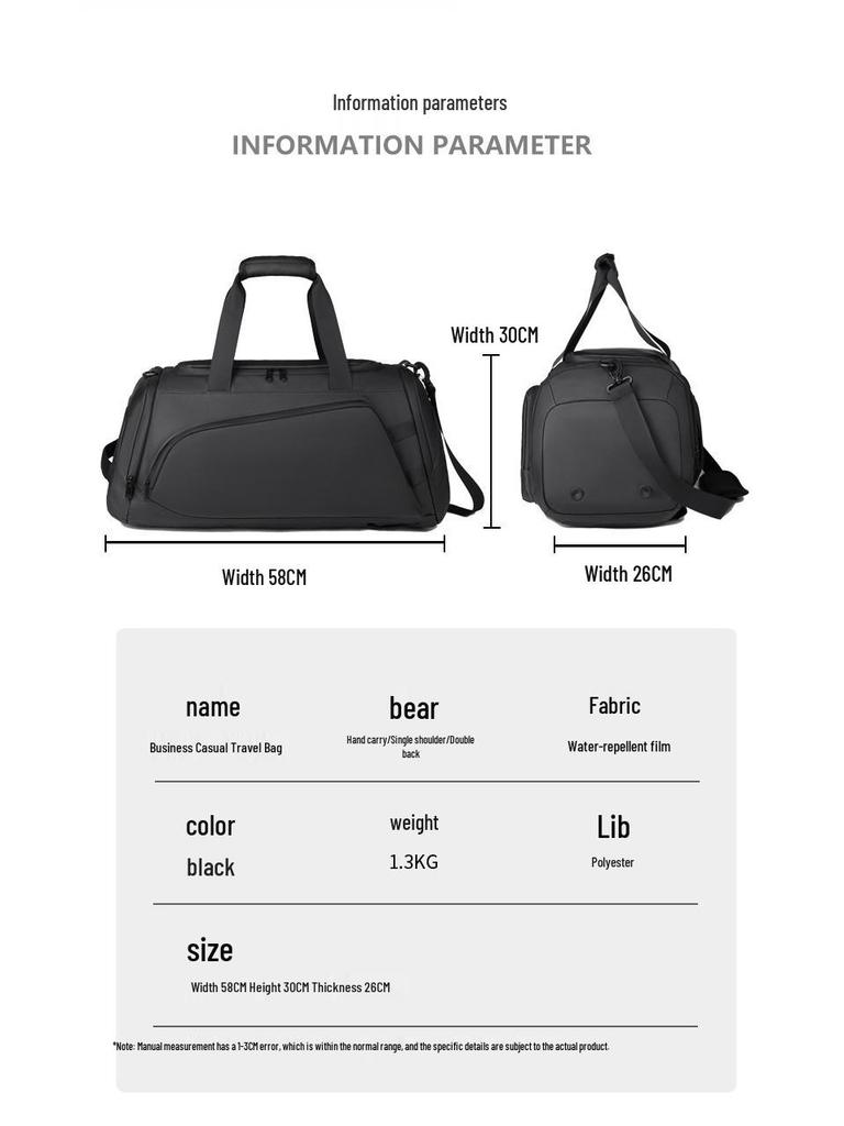 Unisex Travel and Gym Bag with Shoe Compartment, Wet/Dry Separation, Large Capacity for Short Trips and Sports.