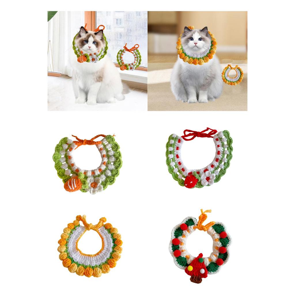 Knitted Cat Collar Handmade Cat Winter Scarf Bib Neckwear Adjustable for Outdoor Halloween Holiday Birthday Theme Party Walking
