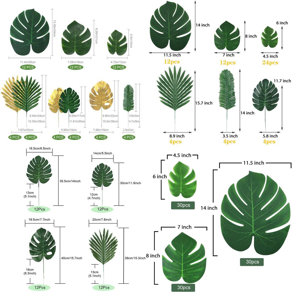 Tropical Plant Decor Set With Artificial Palm Leaves For Hawaii Jungle Party Supplies