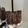 PU Leather Leopard Print Shoulder Bag Zipper Closure Tote Bag Chain Strap Handbag  Commuting