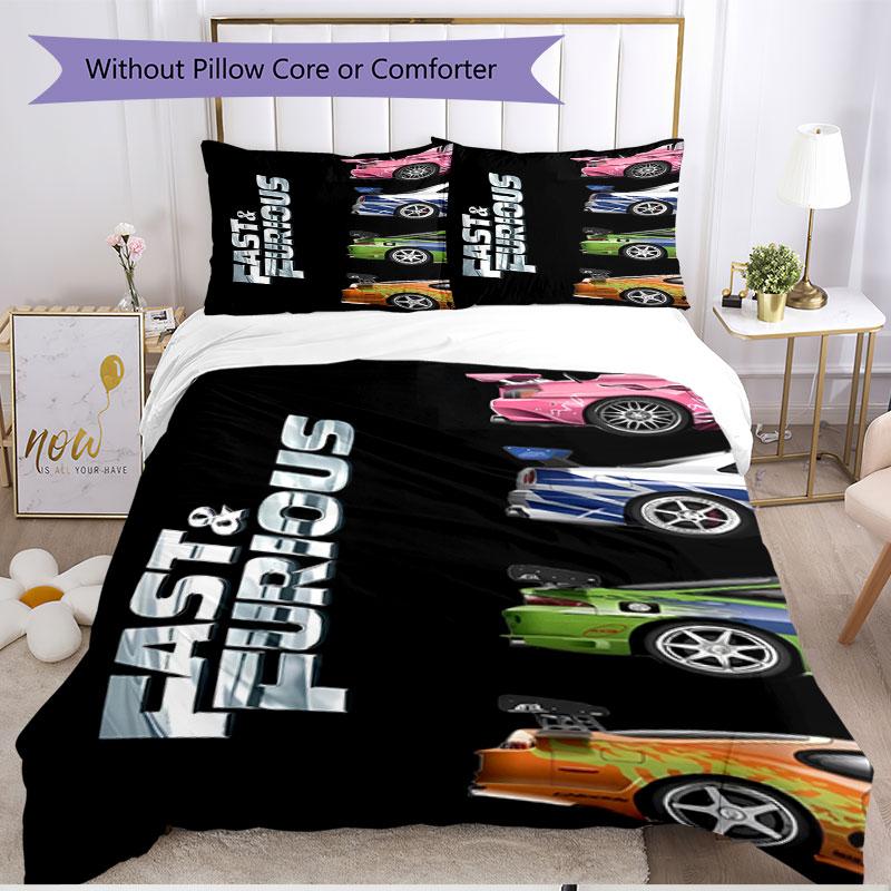 3pcs Duvet Cover Set (1*Duvet Cover + 2*Pillowcase, Without Core), Fast & Furious Print Soft All‑Season Bedding Set, Home Bedroom Decor Gift
