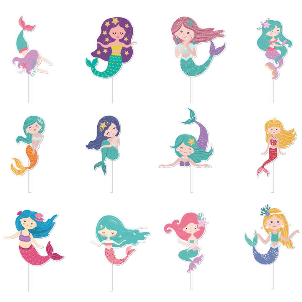 Theme Ocean Cake Flags Mermaid Starfish Turtle Decor For Celebration Supplies