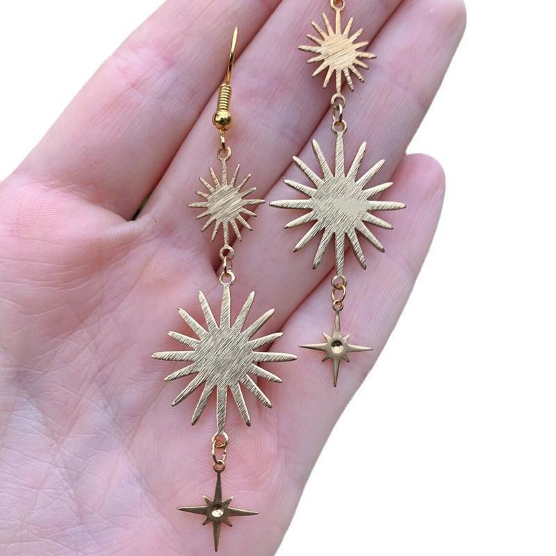 Beautiful Sky Star Golden Brass Earrings