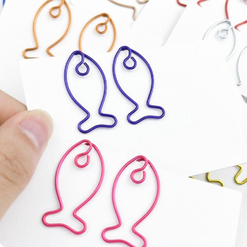 30pcs Creative Fish Paper Clips Metal Decorative Small Colored Paperclips Animal Shaped School Office Supplies for Document
