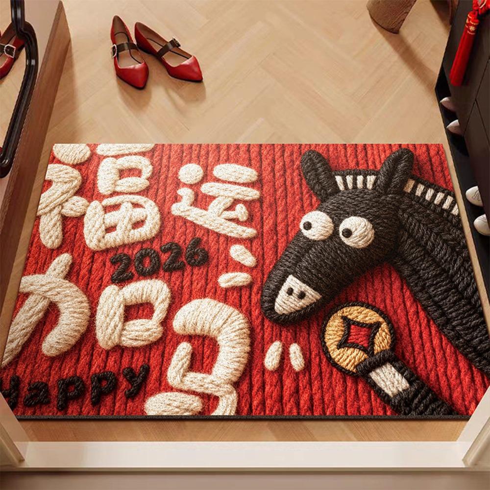 New Horse Pattern New Year Door Mat Red Door Carpet Soft Water Absorption Blanket Home Decorations