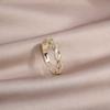 Korean   Fashion Jewelry 14K Real Gold Plated Zircon Hollow Twist Ring Elegant Women's Opening Adjustable Daily Work Rings