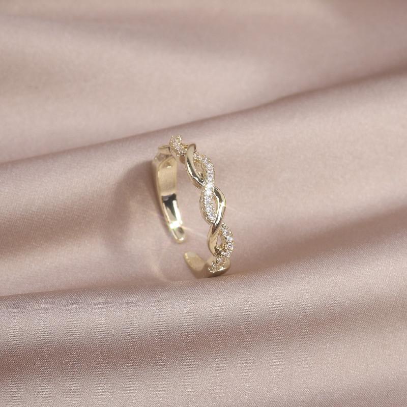Korean   Fashion Jewelry 14K Real Gold Plated Zircon Hollow Twist Ring Elegant Women's Opening Adjustable Daily Work Rings