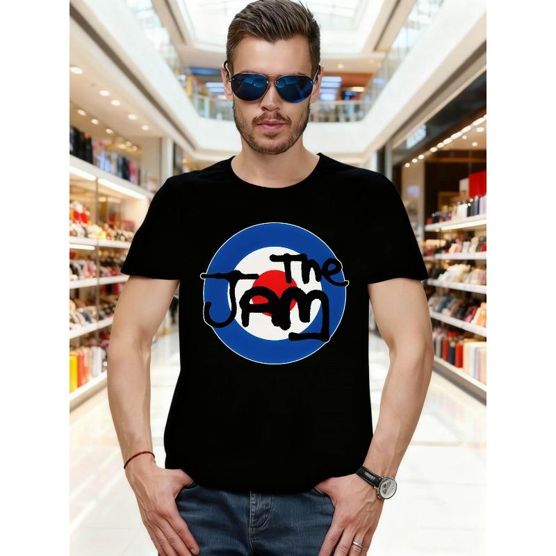 European Size Men's & Vintage The Jam Band Logo T-Shirt - Short Sleeve Casual Round Neck Retro Music Tee, Iconic Jam Brand Print for Concerts
