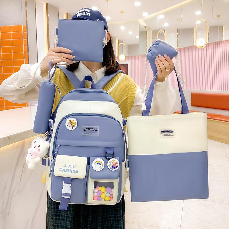 The Color Matching of the Schoolbag Is Small and Fresh, and the Five-piece Campus Schoolbag Is a Large-capacity for Primary