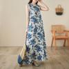 Real shot summer new bohemian long dress fattened plus sleeveless crew neck printed dress women