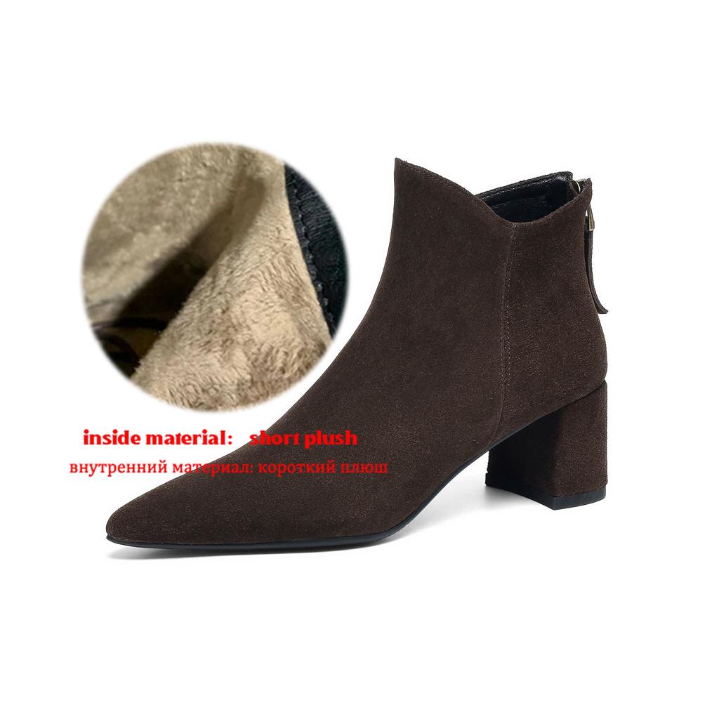 Krazing Pot Cow Suede Nubuck Pointed Toe Thick Heels Chelsea Boots Size 43 Zip Basic Clothing Women Ankle Boots
